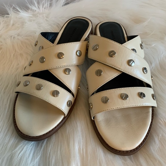 Rebecca Minkoff Cream Studded Slide Sandals - Picture 1 of 4